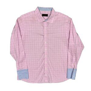 Garrison Bespoke Dress Shirt Pink Check Long Sleeve Cotton Thomas Mason 17.5 XL